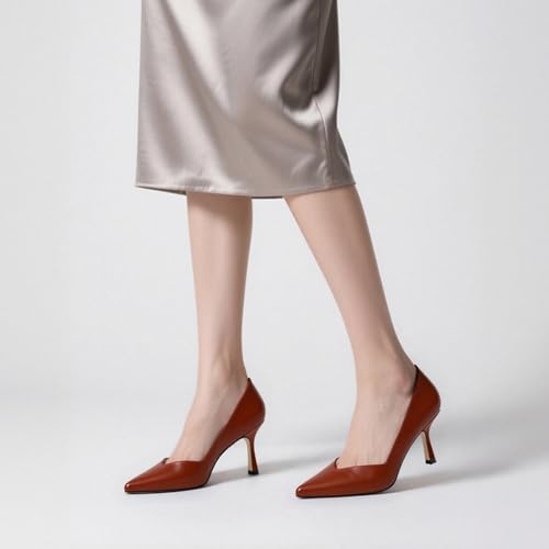 Image of Women Pointed Closed Toe 2.5 Inch Kitten Heel Slip On Pumps | Elegant Comfort Formal Dress Footwear, Versatile Ladies Shoes For Office Wedding Party Evening Daily Occasions