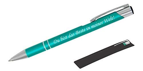 BIASTO Mitbringsel & Geschenk in Premium-Qualität: personalisierter Metall-Kugelschreiber mit Gravur, Stift mit Name (Aquamarin)