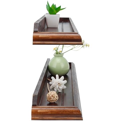 AZSKY 24 Inch Set 2 Floating Shelves Deep Walnut Rustic Wood Shelves Wall Photos&Pictures Shelves for Bathroom Living Room Bedroom Kitchen Office Cover
