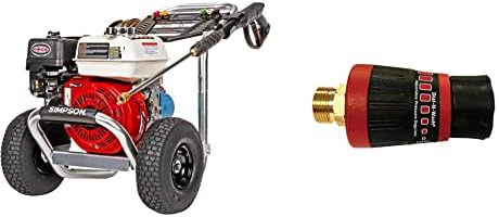 SIMPSON Cleaning Cleaning ALH3228-S Powered 3400 PSI Gas Pressure Washer, 2.5 GPM, Honda GX200 Engine,Red & 82232 Dial-N-Wash Adjustable Regulator for Pressure Washers, Rated up to 4500 PSI, Black