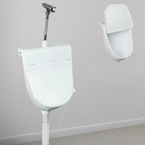 Urinario en plastique avec couvercle, Urinoir mural pour hommes pissoir WC set, Urinoir sans perçage pour maison, garage, jardin, camping et chantier Blanc