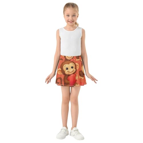 Athletic Shorts for Girls Skorts Cute Cartoon Monkeys Red Hearts Toddlers Tennis Skirts Funny Flowy Skort 3t3