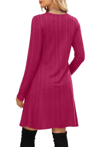 Image of OFEEFAN Long Sleeve Dress for Women Crew Neck Empire Waist Tunic Dress with Pockets