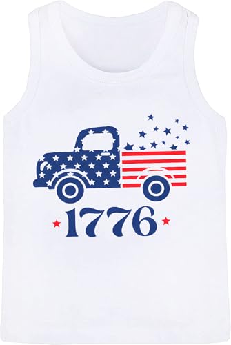 Image of 4th of July Tank Tops Boys Girls American Flag Shirts Kids Patriotic USA T-Shirt Cotton Sleeveless Tees Tops 1-7T