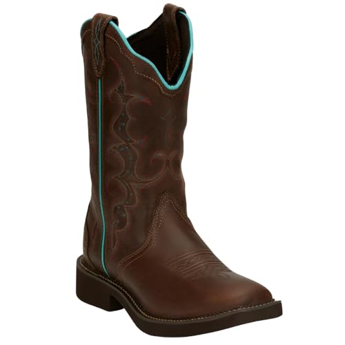 Justin Raya 12" Women's Cowgirl Boot, Scalloped Collar, J-Flex Comfort, Square Toe, Brown - 8.5B2