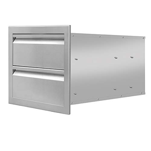 JIE JIN Outdoor Kitchen Drawers Stainless Steel, Double BBQ Drawers Flush Mount for Outdoor Kitchen or BBQ Island (18\" x 15\" x 23.4\")