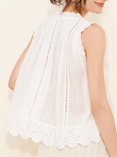 Women Cute Cutout Eyelet Tank Top Fairy Cottagecore Sleeveless Scallop Trim Pleated Peplum Camisole Sheer Going Out Top4