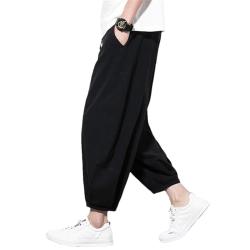 Niiyyjj Mens Harem Pants Japanese Style Casual Cotton Linen Trousers Loose Ankle Length Pants