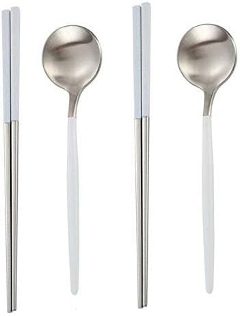 Miniatura 2 de 2 pares de palillos y 2 cucharas Juego de cubiertos Cena Acero Inoxidable - Blanco Plata