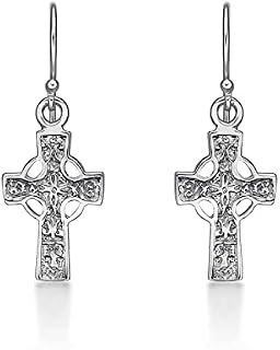 Diamond Treats Hanging Gothic Cross Earrings in 925 Sterling Silver. These Intricate Design Sterling Silver Cross Earrings with Fishhook Backs are a Lovely Gift for Women