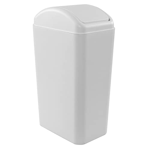Image of Farmoon 14L /3.5 Gallon Slim Trash Can, Modern Swing Lid Waste Paper Basket | Plastic Dustbin Waste Bin, Light Grey
