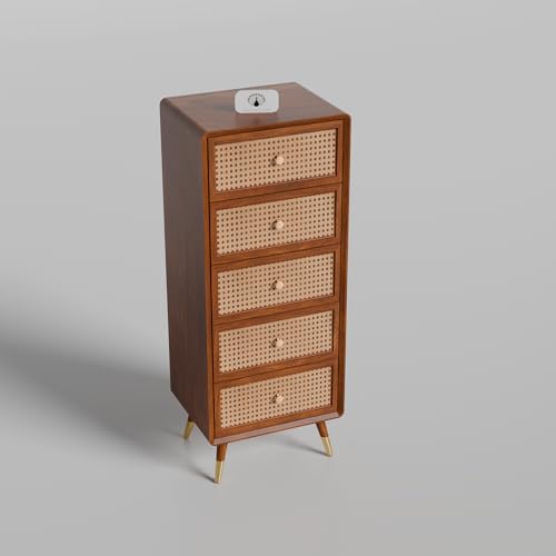Image of Solid Sheesham Wood Chest of 5 Drawers | Multipurpose Console Dresser with 5-Compartment Storage Cabinet (Honey Finish, 5 Drawer Cabinet)