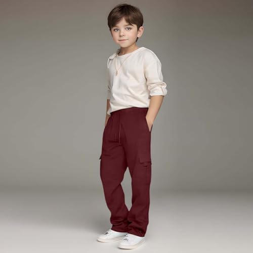 Boys Baggy Cargo Pants Open Bottom Elastic Waist Casual Sweatpants Active Workout Joggers Long Trousers with Pockets 3-14T2