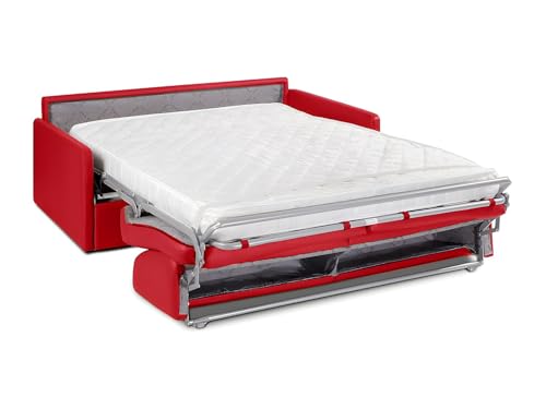 Vente-unique - Canapé 4 Places Convertible Express en Simili Rouge avec Assise mémoire de Forme - Couchage 160 cm - Matelas 14 cm CALIFE