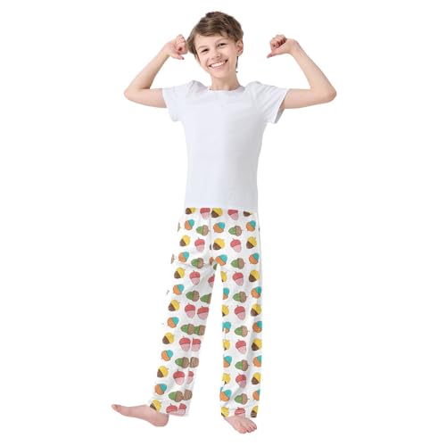 Colorful Pine Cones Boys Long Pants Soft Trousers Elastic Waist Kids Lounge Bottoms with Pockets S-XL2