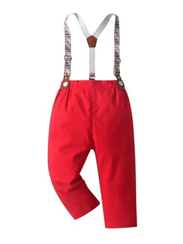 Image of Boarnseorl Baby Boys Pants Sets, Infant Long Sleeve Shirt + Pants + Bow Tie + Suspenders Outfits