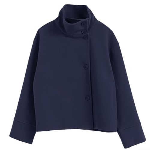 Chaqueta de lana con cuello alto y solapa para mujer, de un solo pecho, adecuada para el desplazamiento diario, ropa informal y elegante (azul claro S)