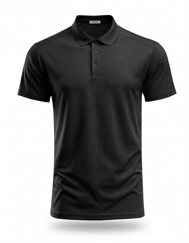 Pinspark Men'S Golf Polo Shirts Moisture Wicking Quick Dry Performance Short Sleeve Collared Shirt Slim Fit Athletic Polos Black