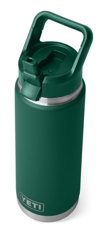 YETI Rambler Trinkflasche 26 oz (769 ml) Black Forest Green – Edelstahl Trinkflasche mit Strohhalmdeckel, isolierte Wasserflasche, Thermosflasche