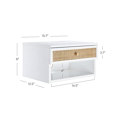 Nathan James Jackson Modern Floating Bedside Nightstand with Drawer, 1, White/Rattan - Thumbnail 2