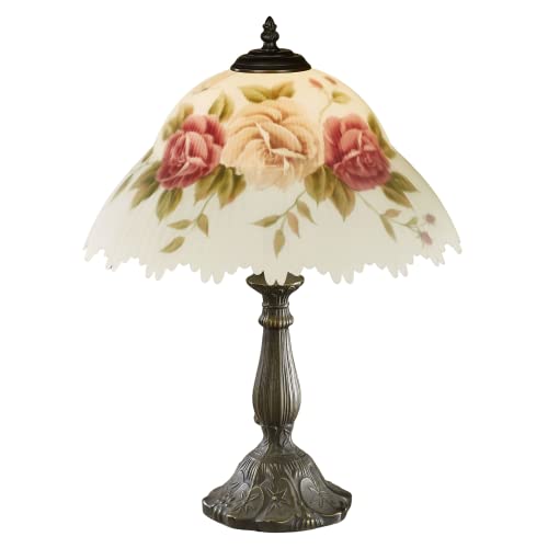 Touch of Class Romantic Roses Floral Table Lamp with Scalloped Re...