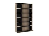Vente-unique-Bücherregal mit Schiebeelement - Holzfarben & Anthrazit - PRALI