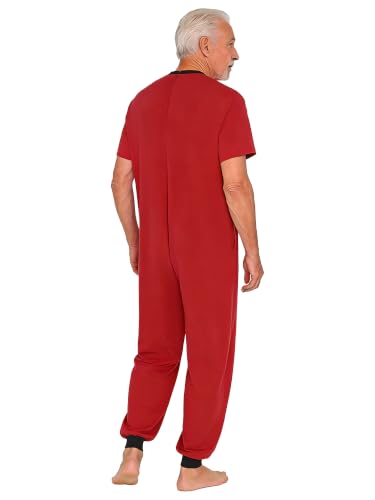 Oyolan Combinaison Sanitaire Homme Femme Pyjama Grenouillère Personnes Âgée D Rouge L – vue 2