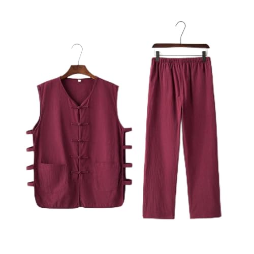 AMAXRcsy Uniforme de Tai Chi Traje Tang Chino Tradicional Traje de Kung Fu de Lino y Algodón para Hombres Camiseta Interior sin Mangas + Pantalones Largos Conjuntos de Entrenamiento (DL 2)