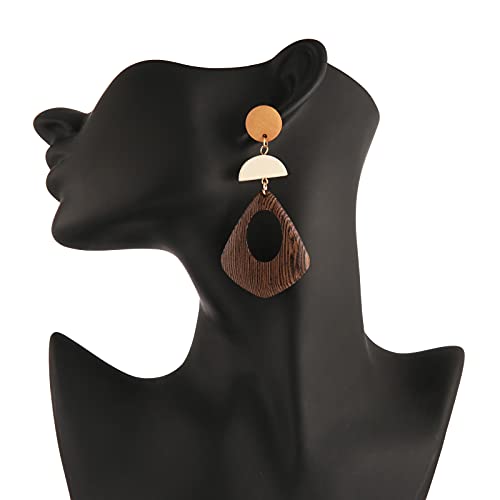Stwtr Women's Natural Wood Earrings Variety Of Fashion Earrings Stainless Steel Earrings Minimalist Retro Earring Set Wooden Natural Hollow Earrings Curved #TOP2