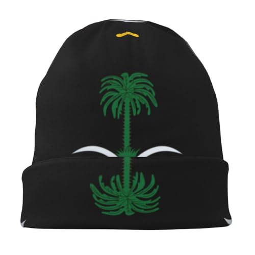 Gorro Punto Clásico Beanie Unisex Arabia Saudita Emblema Nacional Beanie Hat Invierno Hombre con Forro Polar Grueso Térmico Regalo para Men Women Slouchy Beanies