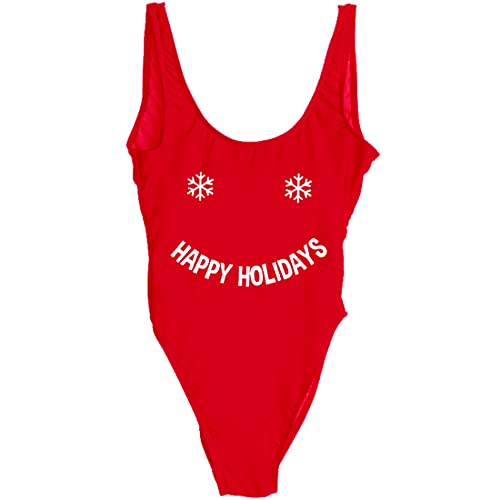 Yelaivp Christmas Happy Holiday Padded One Piece Swimsuit Retro High Cut Low Back Bathing Suits For Women #TOP2