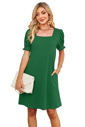 Image of RUMIA Summer Dresses for Women 2025 Casual Cute Square Neck Puff Short Sleeve Dress with Pockets