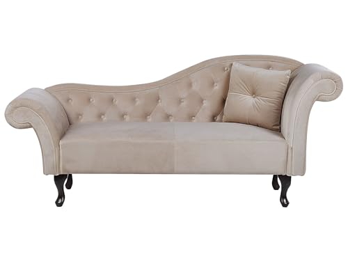 Beliani Chaise Longue tapizado en Terciopelo Beige Acolchado capitoné versión Derecha con cojín Lattes