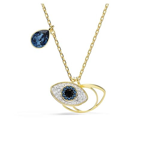 Swarovski Symbolica Halskette, Blaue Kette im Edlen Metallmix mit Böser-Blick-Anhänger und Strahlenden Kristallen