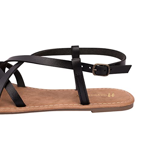 Image of Huayuanwell Women's Gladiator Flat Sandals Fisherman Strappy Sandals Ankle Strap Sandals
