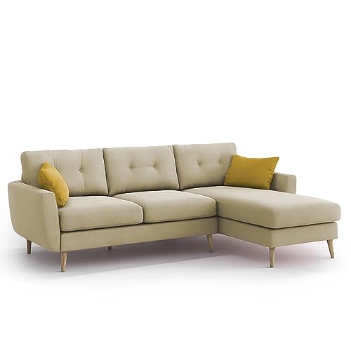 Image of BRAXTON Lindel RHS 4 Seater L Shape Sofa Set for Living Room (Cream) Premium Velvet Fabric Sofa