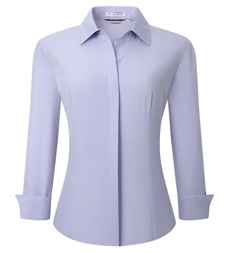 Alex Vando Women Dress Shirt Button Down Shirt ，Hidden Placket Purple，XXL