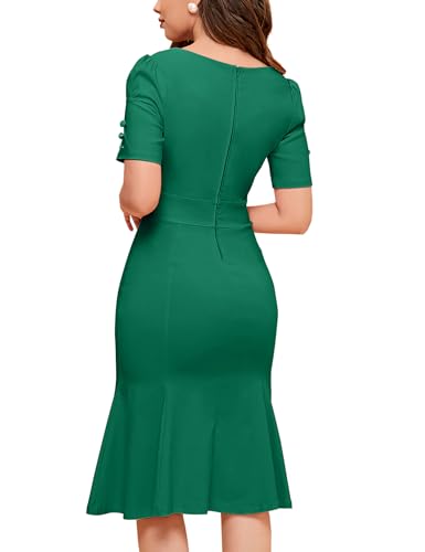 Image of MUXXN Women's Vintage 1950s Midi Crew Neck Short Sleeve Party Cocktail Work Casual Bodycon Dress