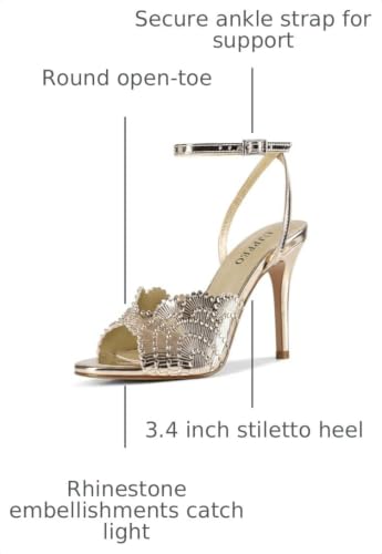 UJPFEO Rhinestone High Heel Sandals for Women Round Open Toe High Heels Sparkly Stilettos Strap Ankle Heels Dressy Weddings Prom Sexy Sandals Shoes - image 3
