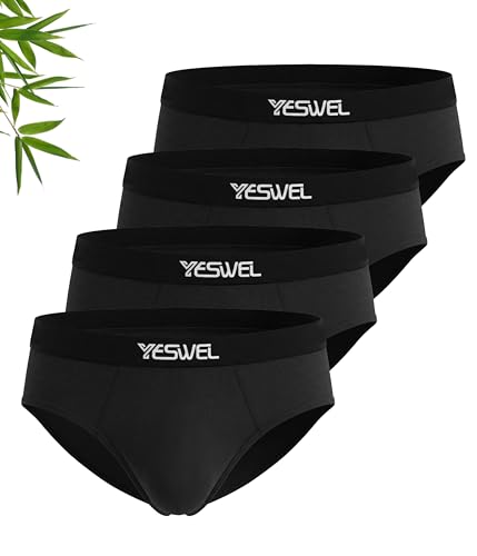YESWEL Bamboo Underwear Men Pack of 4 Anti Chafing Briefs Mens Soft Wide Waistband Pants with No Fly No Itchy Labels Underpants (4x Black L)