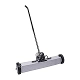 Qcunmag Magnetic Pick Up Sweeper with Wheels 24-Inch Large Magnet Pickup Lawn Sweeper Roofing Tools, 50 Lbs Yard Tools with Telescoping Holder and Quick Release Latch for Heavy Duty Metal Clean up