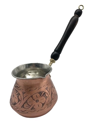 Cezvex Zeus - Caffettiera turca realizzata a mano, Cezve in rame con manico in legno fino a 6 tazze turche, Mehmet Efendi Caffè 100 g gratis