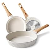 RIOVARM Antiadherente Juego de sartenes Inducción Juego de sartenes con mango resistente al calor Granito Sartén para tortillas sin PFOA Mármol Batería de cocina para varias estufas 20cm 24cm 28cm
