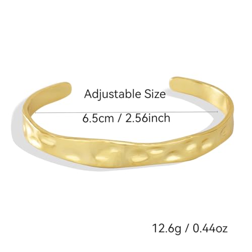 Image of Charm-In Gold Chunky Cuff Bangle Bracelet for Women - 14K Gold Plated Minimalist Lightweight Jewelry Gift