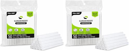 Image of Surebonder Full Size Hot Glue Sticks, Clear, Non-Toxic, Multi-Temp, 4-Inch x 0.43-Inch for Full Size Glue Guns, DIY, Arts, Crafts & Home Repairs, 50 Count (Pack of 2)