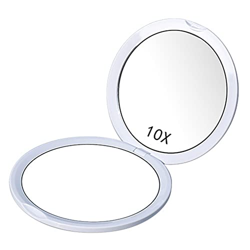 Mokoze Round Compact Mirror, Portable Mirror 1X/10X Magnifying Double-Sided Handheld Mini Mirror For Wallet Pocket Mirror And Travel Makeup Mirror, Essentials Items Women And Girls (White) #TOP6