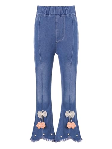 TiaoBug Girl's Raw Hem Flared Jeans Retro Style Bell Bottoms Pants Jeggings Distressed Denim Trousers with Pockets