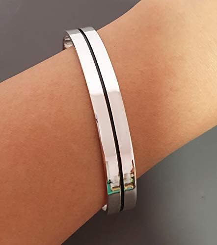 Classic Men's Silver bangle Bracelet - Solid 925 Sterling Silver Bangle for Men - Flat Torque Style Black Line Silver Bangle - Image 2