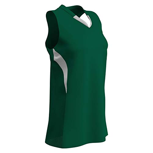Champro Decoy Softball V-Neck Racer Back, Girls' Large, Forest Green,White