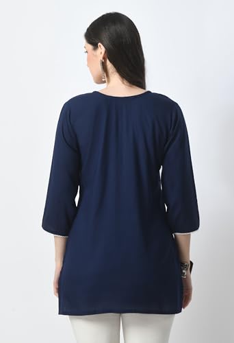 Image of LIBOZA Kurti for Women - Short Chikankari Kurtis for Girls, Lakhnawi Tunic Top Kurta Design for Ladies, Woman Ethnic Kurthis & Shirt with Sleeve